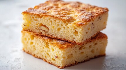 Indulge in the delightful simplicity of homemade almond cake, a golden-brown slice of pure bliss that offers a sweet and nutty escape with every bite, perfectly captured in this mouthwatering