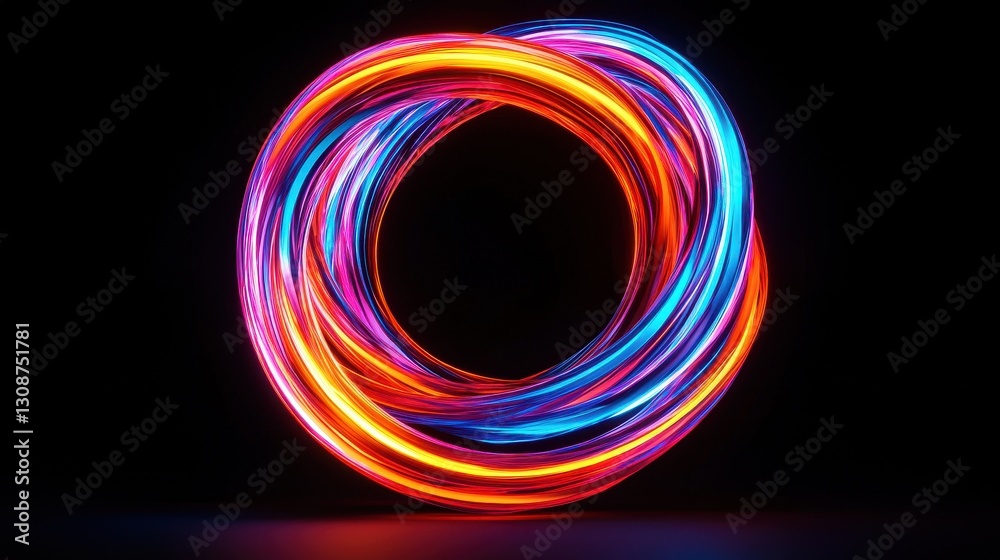 Poster vibrant light trails creating dynamic circular patterns against dark background