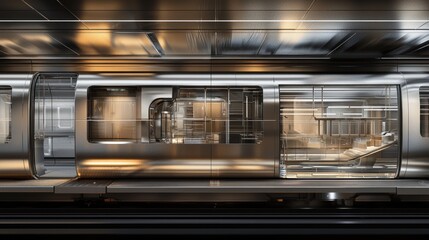 Modern subway train car interior view.