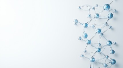 Abstract molecular structure with blue spheres on a light background, representing scientific research and innovation.