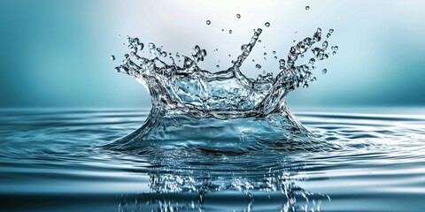 Crystal-clear water droplets frozen mid-air, macro shot emphasizing the energy and freshness of fluid motion