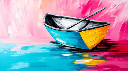 Fototapeta premium Colorful Abstract Boat on Reflection in Calm Water with Vibrant Background Artistry
