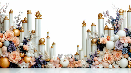 Obraz premium Elegant Floral Arrangement with Classical Columns and Decorative Elements for Festive Celebrations
