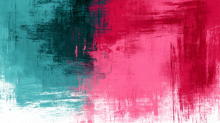 Obraz premium Abstract vibrant texture of teal and pink color with dynamic brush strokes and rough surface patterns for artistic backgrounds