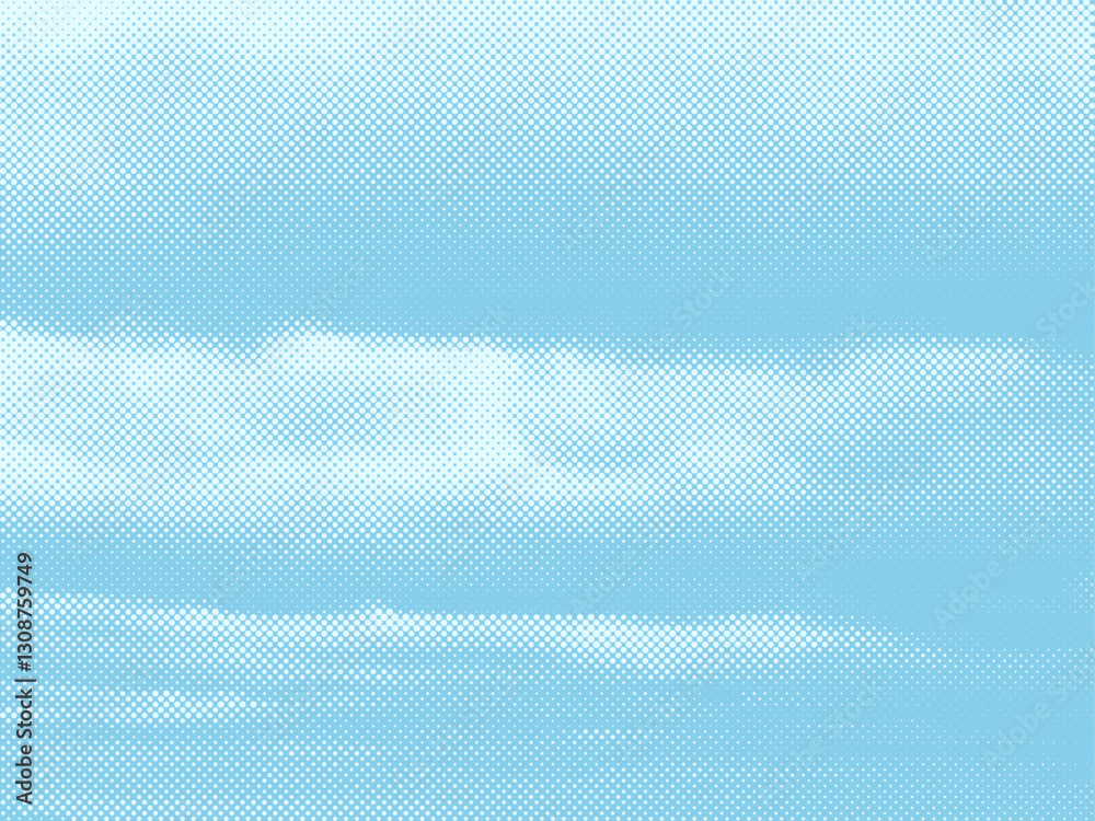 Poster Halftone dot cloud pattern. Blue sky pixel texture vector background with copy space.