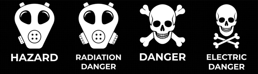 Danger zone warning frame with futuristic HUD elements for print and web design. Vector illustration featuring red caution borders, attention signs and alert messages