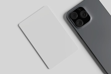Phone and credit card mockup on gray background. 3d render.