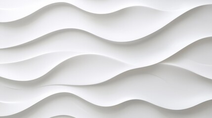 Abstract white wavy 3D pattern background with soft curves and shadows.
