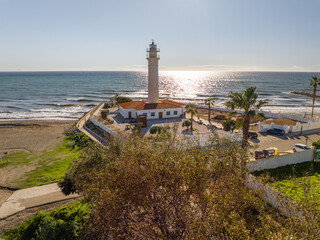 Faro de Torrox en la costa del término municipal en Málaga, Andalucía, España