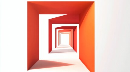 Abstract Red Interior Spaces with Repeating Geometric Shapes and Light