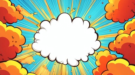 Burst of Colorful Comic Style Clouds with Empty Speech Bubble