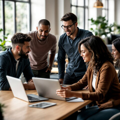 A professional business meeting in a stylish office environment.
