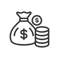 Money bag with dollar coins icon, Money bag icon