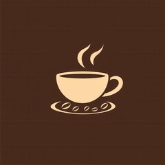 Minimalist coffee cup logo featuring elegant steam lines and scattered coffee beans in warm tones