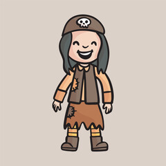 Obraz premium a female kid wearing Indian costume in outline flat vector design