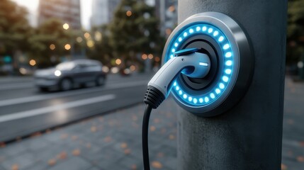 Urban Electric Vehicle Charging Station on City Street  
