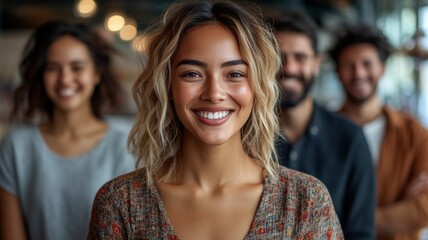 Fototapeta premium Happy Woman with Friends in the Background