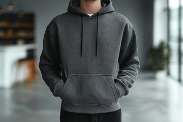 Black sweat shirt mock up on a man