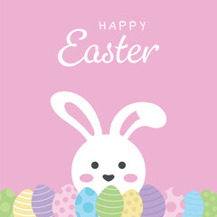 Happy Easter cute bunny with eggs