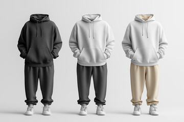 Set of sweat shirt hoodies empty for mockup design integration isolated on white background