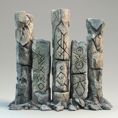 Ancient Runestones with Carved Symbols