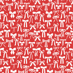 Doodle ribbon bows vector seamless background. Simple cute girl themed pattern. Isolated cartoon flat vector design.