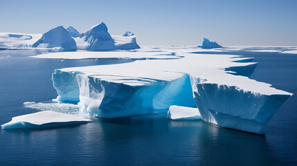 Disappearing icebergs vanishing from sight due to melting