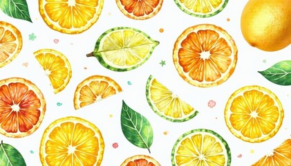Obraz premium Seamless watercolor citrus pattern, perfect for summer prints , juicy, textile