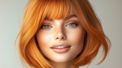 Fototapeta premium Woman with a short red bob and green eyes
