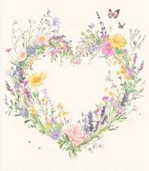 Hand drawn heart shape flower frame