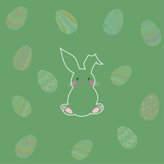 Happy Easter vector illustration with Bunnies , eggs , Flowers and grass