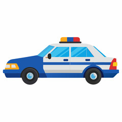 Illustration of a Blue and White Police Car with Flashing Lights