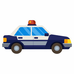 A cartoon illustration of a police car a classic sedan with a red and yellow light on top