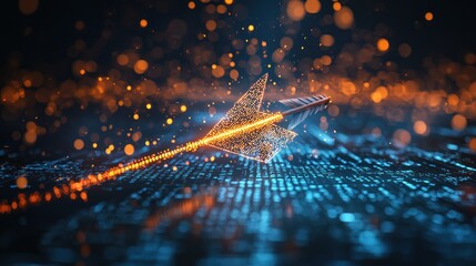 Glowing arrow on digital background.