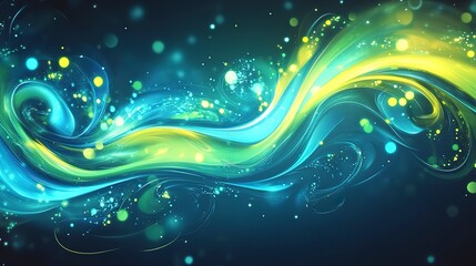 Bright neon lime and electric cyan swirls, bold and dynamic with glossy highlights