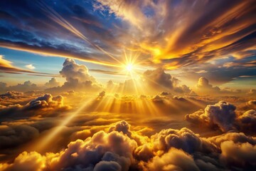 Celestial River: Golden Light Streams Through Clouds - Epic Fantasy Art