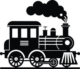 Vintage steam train silhouette, Retro train illustration