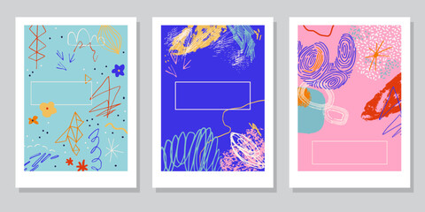 Set of artistic creative floral posters. Vector hand drawn doodle elements, scribbles. Wedding, anniversary, birthday, Valentine's day, party design for card, invitation, placard, brochure, flyer