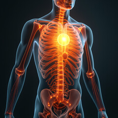 a rising sun inside a transparent human torso symbolizing energy renewal