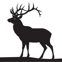 Majestic Deer Silhouette with Large Antlers – Wildlife Vector Illustration