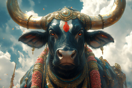 the black bull with golden horns, known as kaliya from hindu mythology,