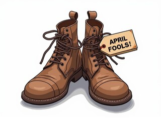 Brown Leather Boots with April Fools Tag