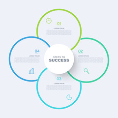 Circle chart infographic template with 4 options or steps. Vector design with icons
