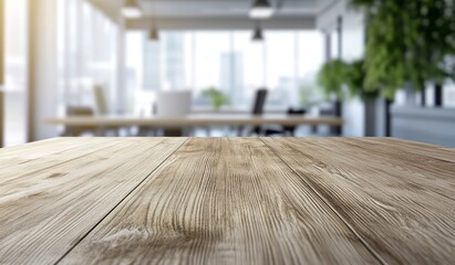 Wood Tabletop in Modern Office Space Product Display Mockup