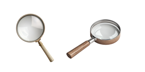 two magnifying glasses isolated, transparent background	