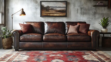 Rustic leather sofa living room interior design