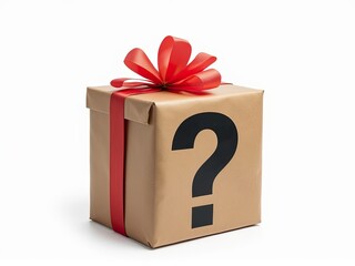 Mysterious Gift Box with Ribbon and Question Mark