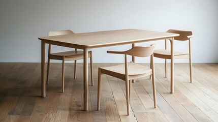 Minimalist Wooden Furniture Set in a Bright Room with Clean Lines and Natural Light