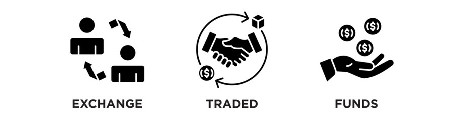 ETF banner web icon vector illustration concept Exchange Traded Funds Stock Market Investment with icon of money, cash flow, trading, transaction, bank, accounting, and growth