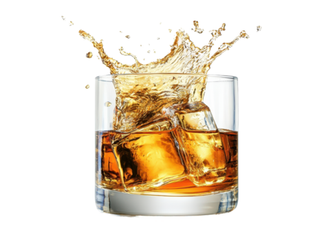 Isolated Whiskey Splash with Ice - Powered by Adobe
